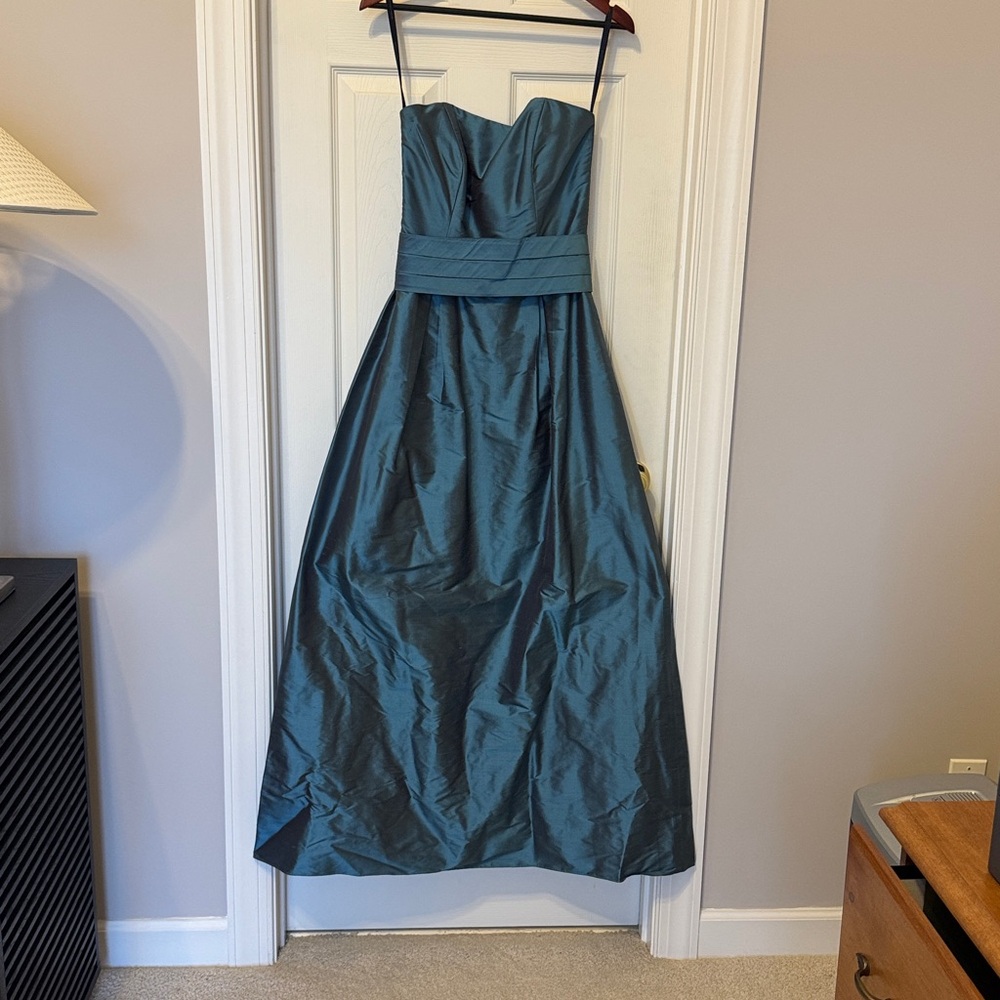 Dessy Collection Strapless Teal-Green Evening Gown